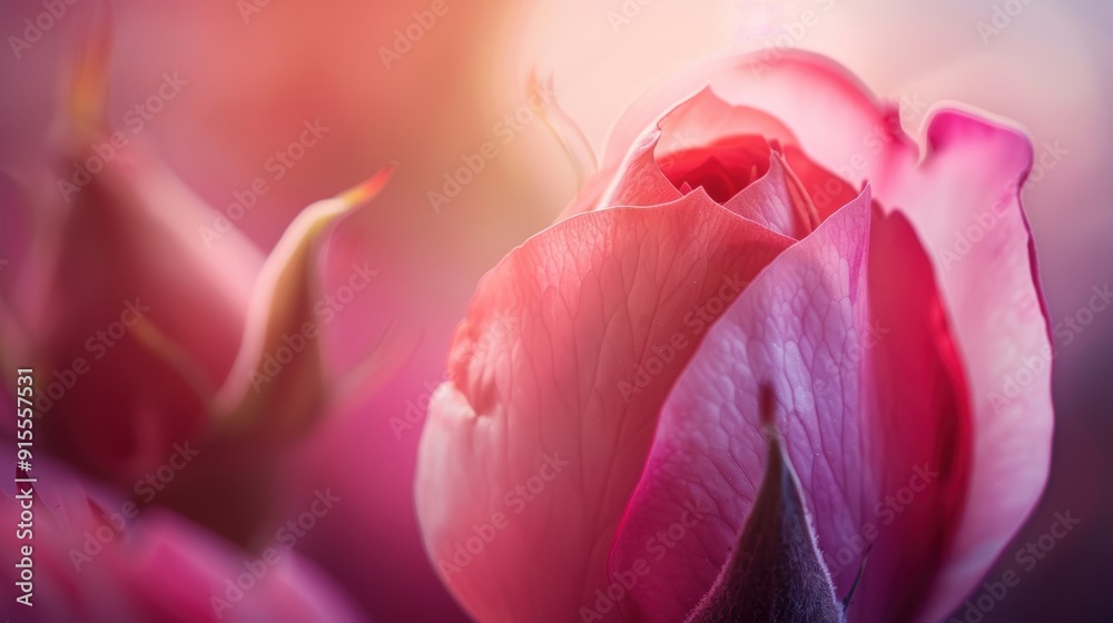 Delicate Pink Rosebud in Close-up View with Soft Petals and Beautiful Details Delicate Pink Rosebud in Close-up View with Soft Petals and Beautiful Details