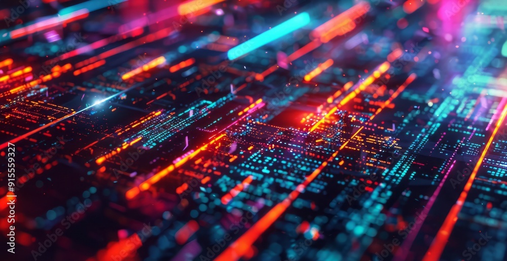 technological background with original code lines, dark and vibrant neon elements, detailed and intricate patterns, dynamic and futuristic, high contrast and vivid technological background with original code lines, dark and vibrant neon elements, detailed and intricate patterns, dynamic and futuristic, high contrast and vivid
