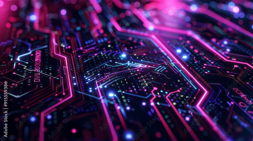 technological background with original code lines, dark and vibrant neon elements, detailed and intricate patterns, dynamic and futuristic, high contrast and vivid technological background with original code lines, dark and vibrant neon elements, detailed and intricate patterns, dynamic and futuristic, high contrast and vivid