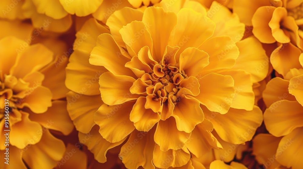 Radiant Yellow Marigold in Close-up Macro Photography with Detailed Petal Texture Radiant Yellow Marigold in Close-up Macro Photography with Detailed Petal Texture