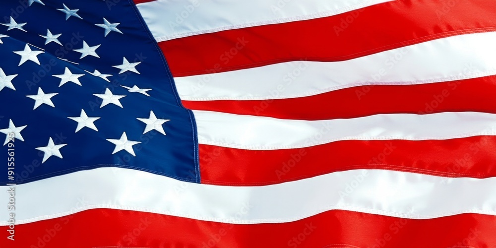 Fototapeta premium Elegant Display of the American Flag Gracefully Fluttering, Emblematic of Patriotism and the Cherished Ideals of Freedom