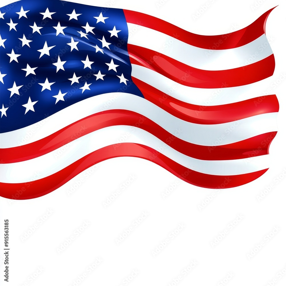 Obraz premium Elegant Display of the American Flag Gracefully Fluttering, Emblematic of Patriotism and the Cherished Ideals of Freedom