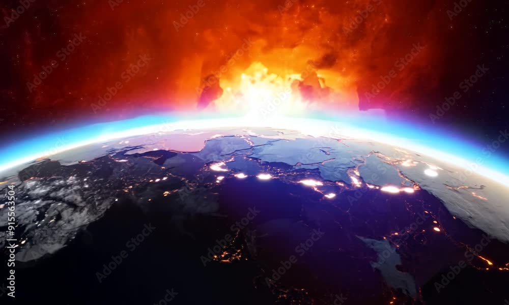 Earth's Fiery Doom: A dramatic, apocalyptic vision of a fiery explosion engulfing the planet from space. A stark warning of the consequences of our actions, this image evokes fear and urgency.