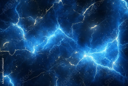 Seamless dark blue background with electric glowing lightning flares effect tileable magical neon energy field burst or plasma storm pattern generative AI