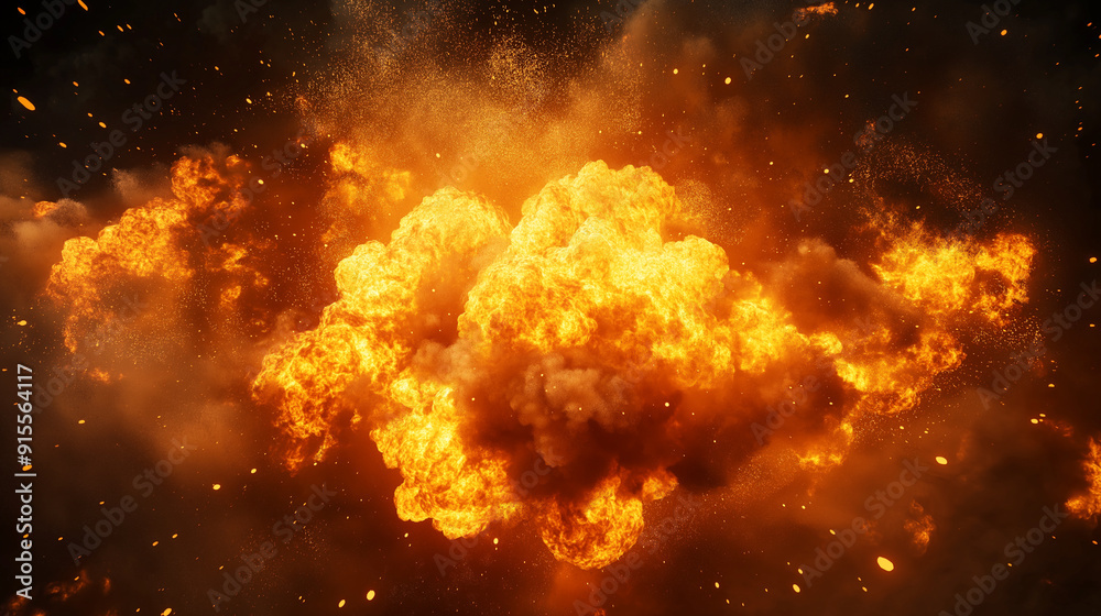 Fiery explosion with bright orange flames and smoke captured in mid-air. Fiery explosion with bright orange flames and smoke captured in mid-air.