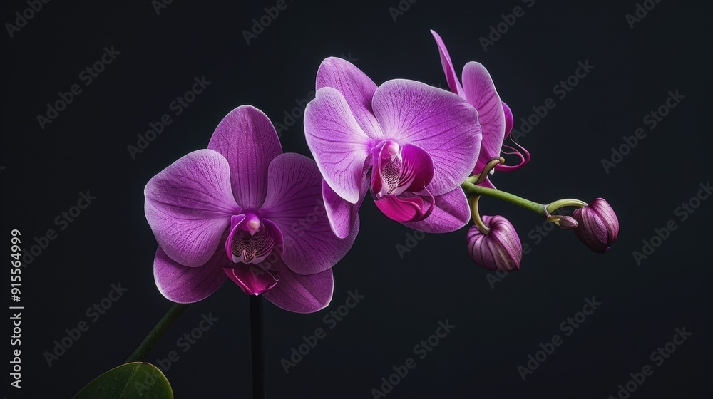 Elegant Close-up of Vibrant Purple Orchid with Green Stem Elegant Close-up of Vibrant Purple Orchid with Green Stem