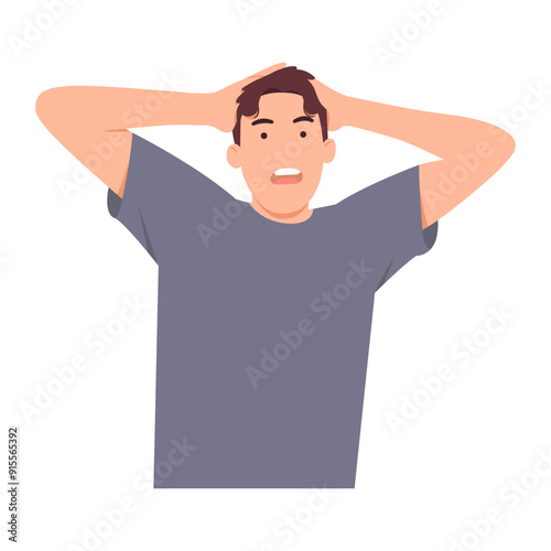 Man was excited and feel surprised. Man shows unexpected wow after hitting jackpot. Vector illustration 