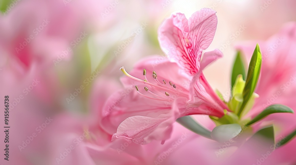 Obraz premium Vibrant Close-Up of Pink Azalea Flower with Green Stem in Garden