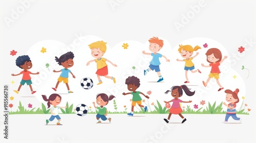 Happy Kids Playing Soccer in the Park - Fun Outdoor Activity