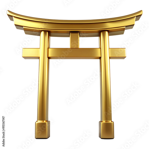 metalic shinto torii gateway symbol made of gold isolated on transparent background. High quality illustration