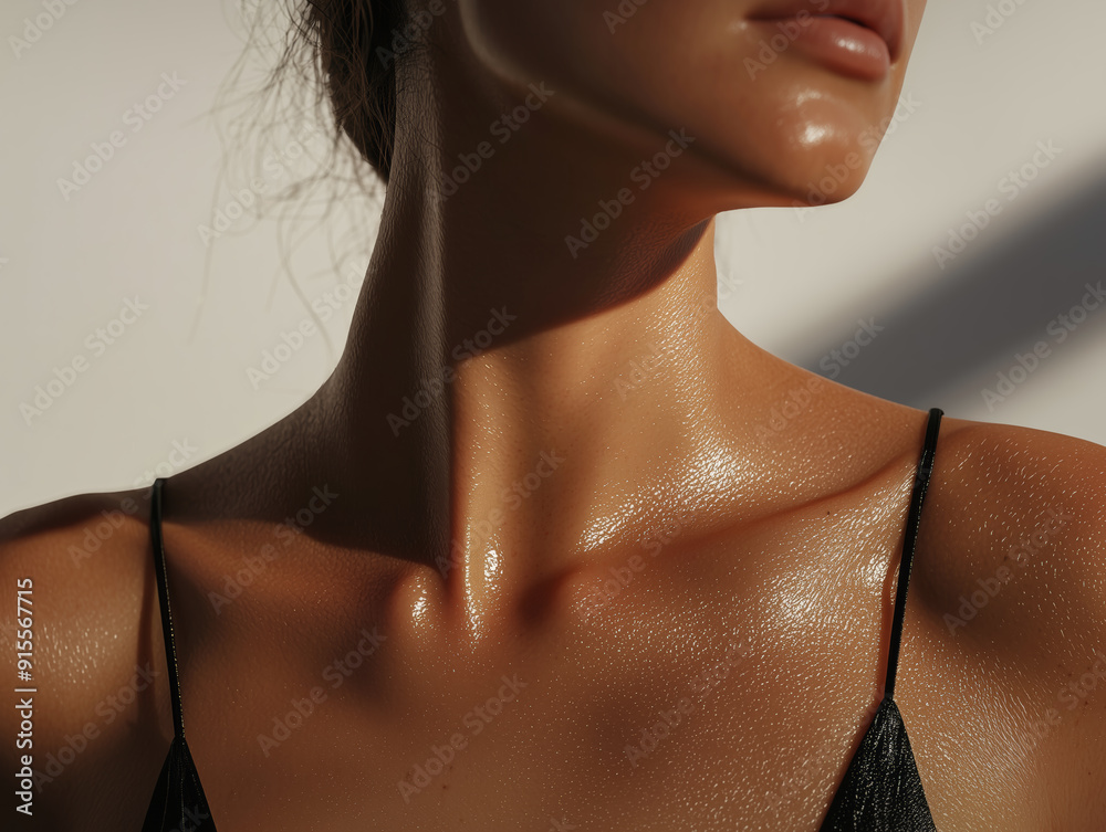 Close-Up of Sun-Kissed Woman's Neck and Collarbone Close-Up of Sun-Kissed Woman's Neck and Collarbone