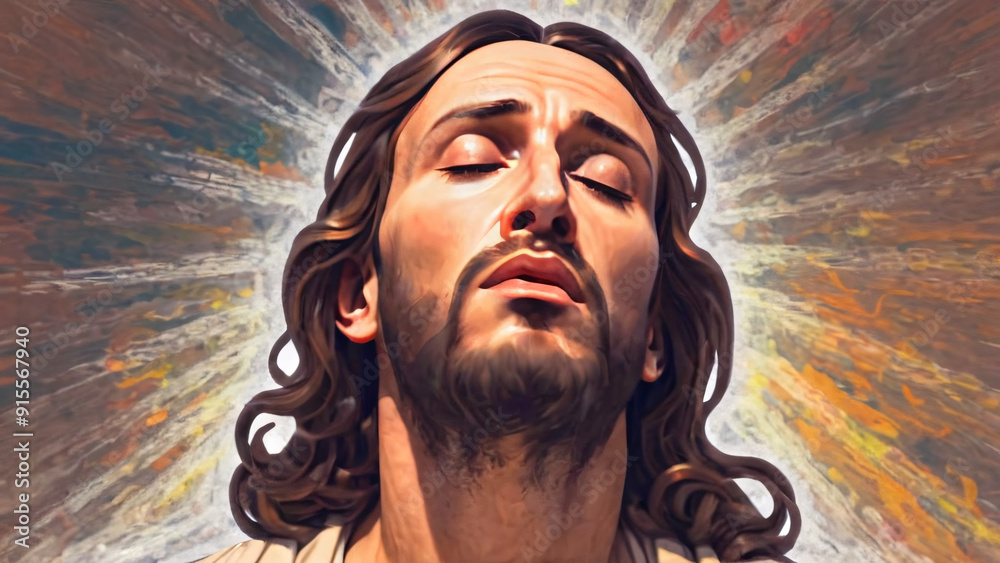 Jesus christ praying out to god religious art generative ai painting Jesus christ praying out to god religious art generative ai painting
