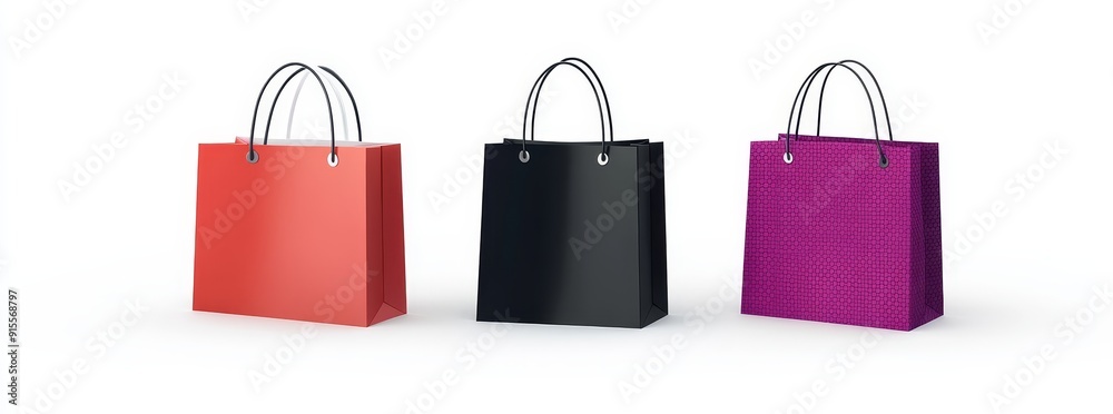 Set of 3D shopping bags on transparent background in png format