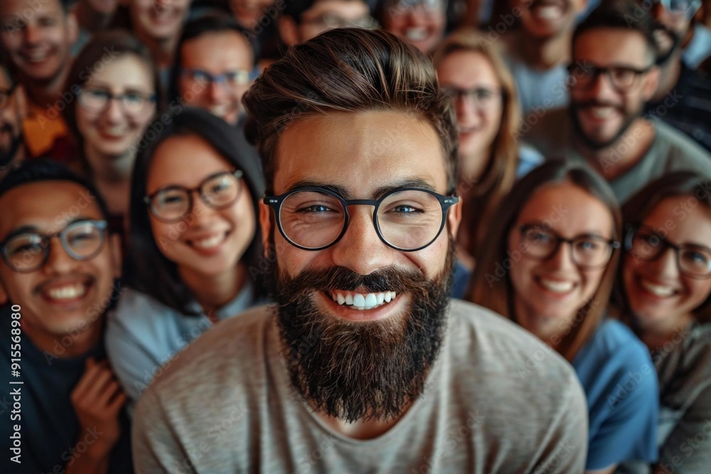 Collage Of Accountants. Diverse group of laughing people wearing eyeglasses with one well-groomed bearded man portrait. Collage Of Accountants. Diverse group of laughing people wearing eyeglasses with one well-groomed bearded man portrait.