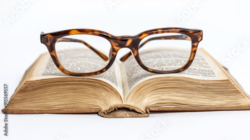 Glasses perched on an open book, representing reading and knowledge.