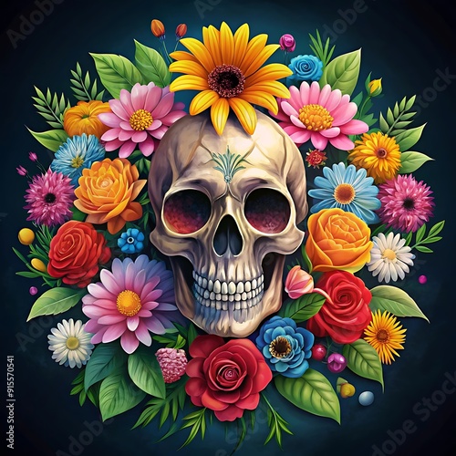 Sugar Skulls. Day of the Dead Skull, isolated on white background. Dia de los Muertos. Mexican sugar skull. Design element for logo, emblem, sign, poster, card, banner. Vector illustration. Color 