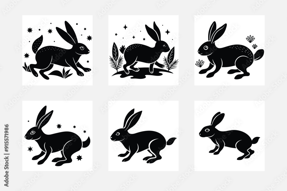 Fototapeta premium Rabbit silhouette minimal design set on white background for wall art