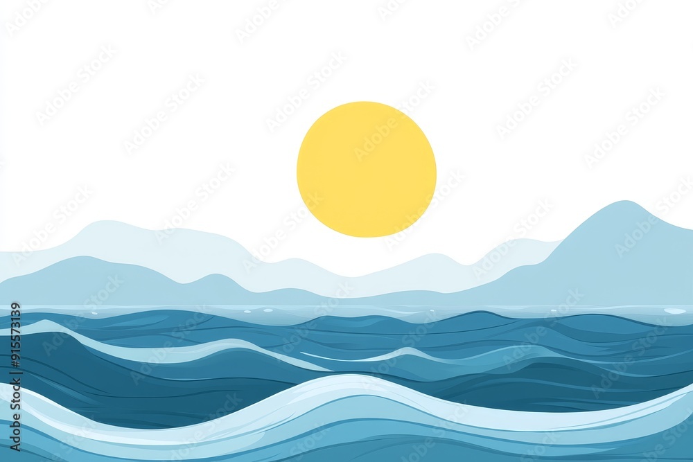 Transparent background, blue waves & sun clip art