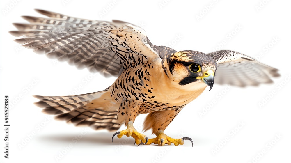 Obraz premium A majestic falcon with wings spread wide, poised for flight.