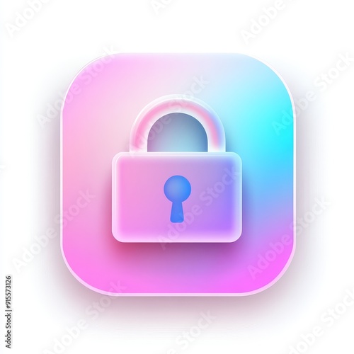 In neon style, a padlock png symbol represents secure mode on social networks