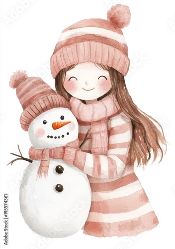 This is a PNG image of a girl in a winter costume wearing a snowman outfit on a white background.