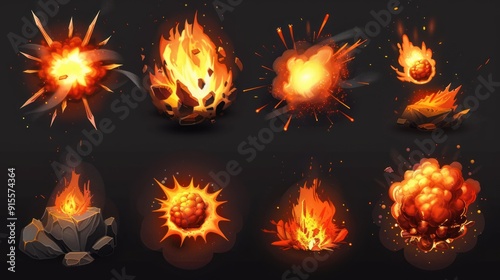 Animated fire and explosion effects.