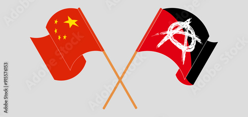 Crossed and waving flags of China and Anarchy
