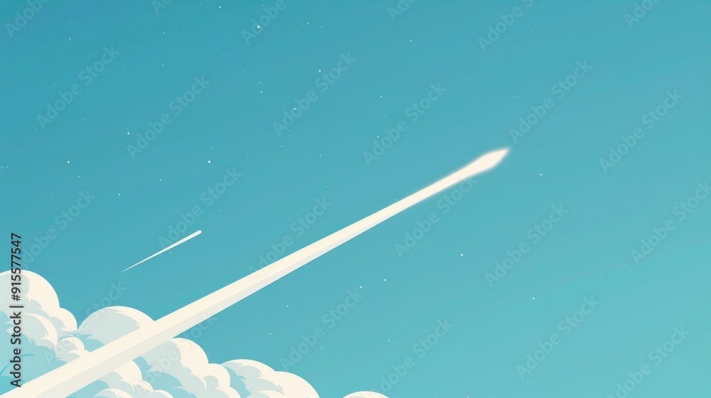 Fototapeta premium A basic depiction of a comet with a tail, clean 2D vector illustration, simple and plain, minimal detail