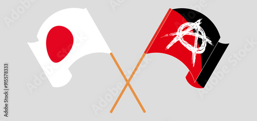 Crossed and waving flags of Japan and Anarchy