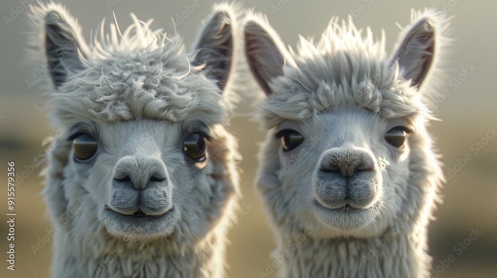 Fototapeta premium A close up of a two alpacas.