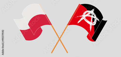 Crossed and waving flags of Poland and Anarchy