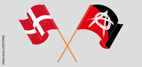 Crossed and waving flags of Denmark and Anarchy