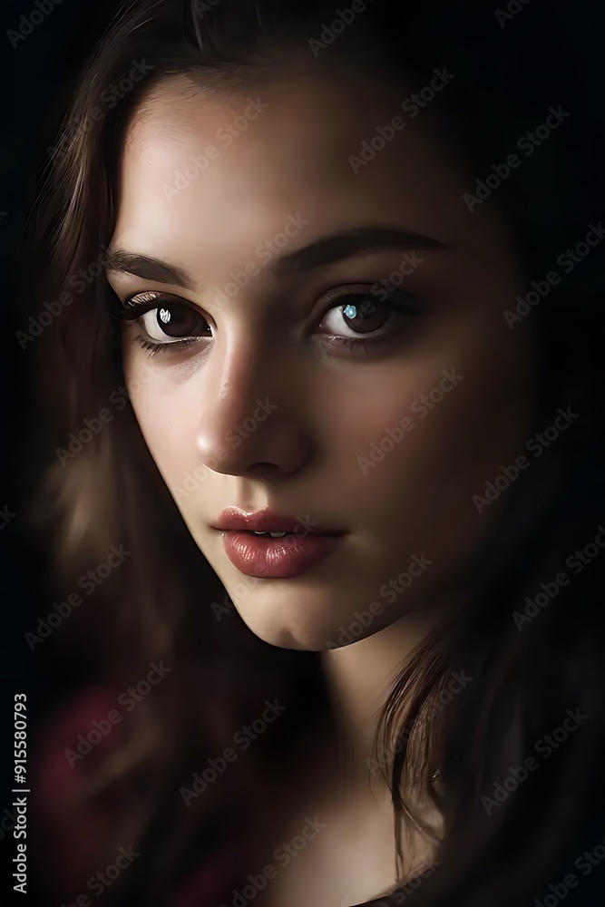 Fototapeta premium Portrait of a Stunning Young Woman Gazing Directly at the Camera, Capturing Attention with Her Intense and Expressive Look.