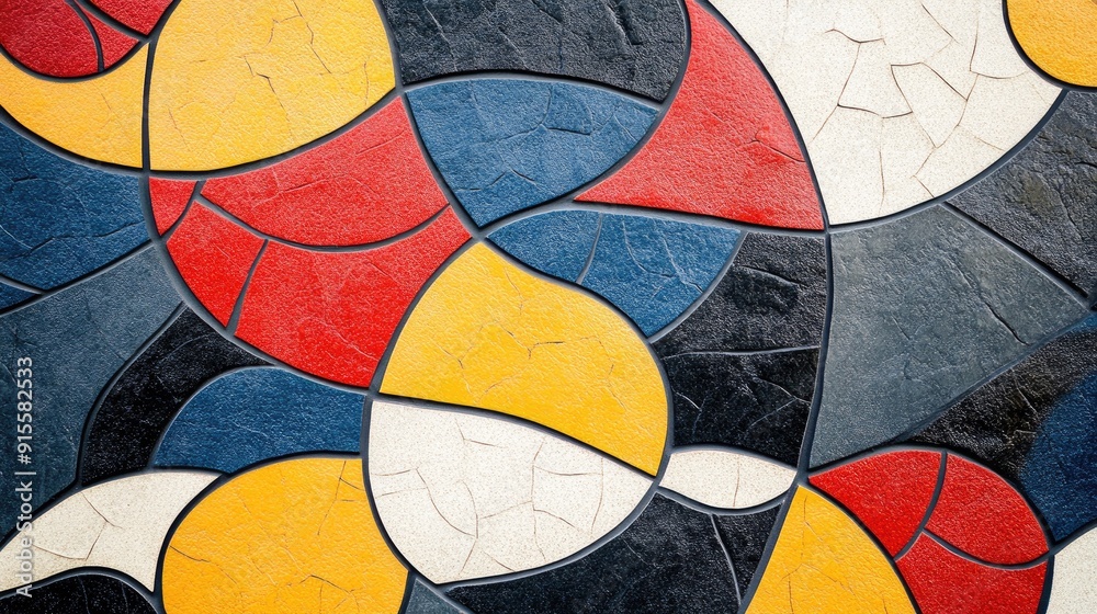 Fototapeta premium Abstract tile pattern with bold, contrasting colors and dynamic shapes, evoking a sense of movement and creativity. High-resolution close-up.