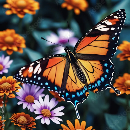 Detailed Macro Shot of a Realistic Butterfly with Vibrant Wing Patterns