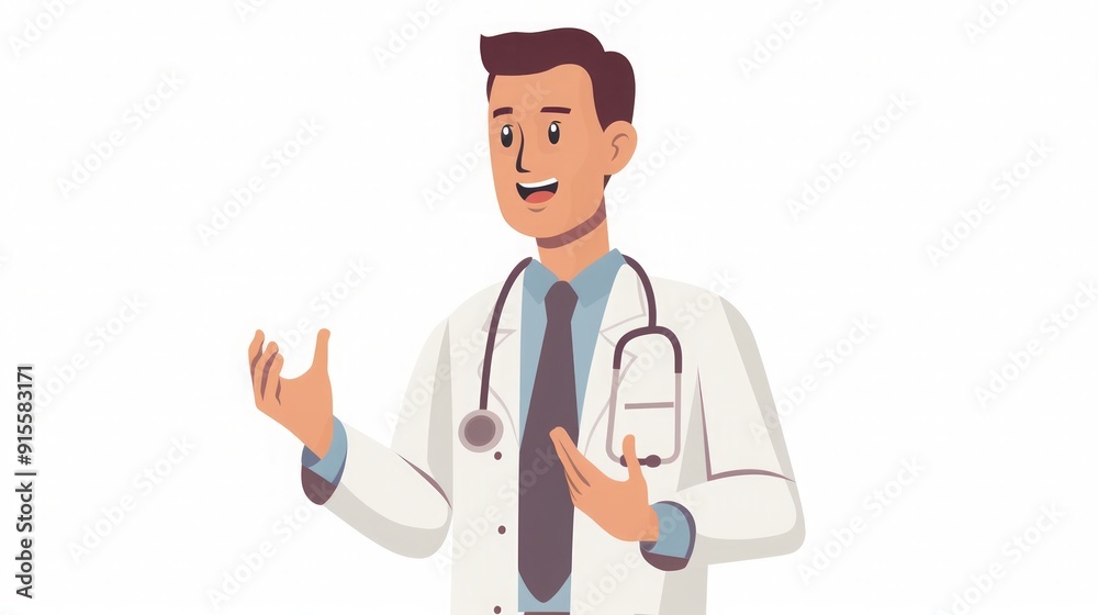 Smiling Doctor in White Coat with Stethoscope - Healthcare Illustration Smiling Doctor in White Coat with Stethoscope - Healthcare Illustration