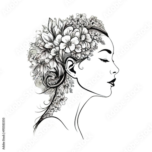 Woman silhouette face with flower art isolated on white vector  illustration sketch