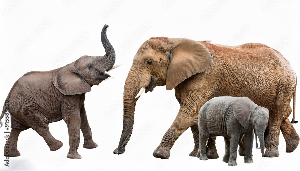 Fototapeta premium On a white background, an isolated African elephant