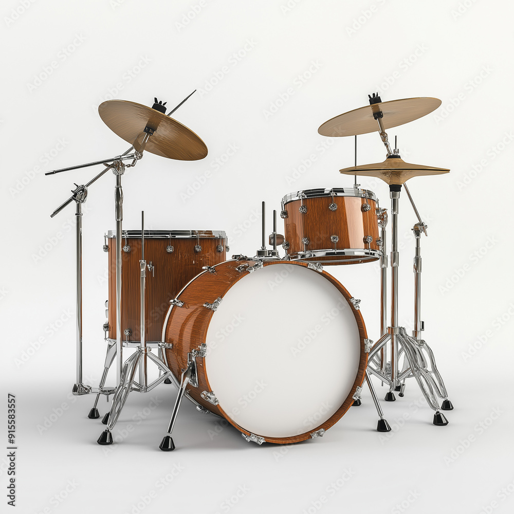 Drum kit with drums and cymbals. Isolated on white background Drum kit with drums and cymbals. Isolated on white background