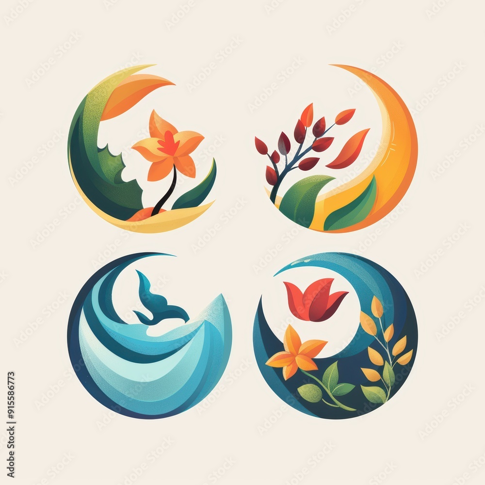 Seasonal Harmony: Four Elements of Nature in a Unified Logo Design Seasonal Harmony: Four Elements of Nature in a Unified Logo Design