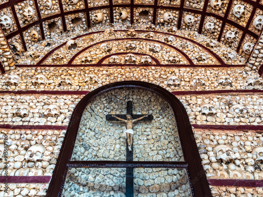 Portuguese chapel Capela Dos Ossos, Bones chapel next to Igreja do Carmo in Faro at Algarve in Portugal