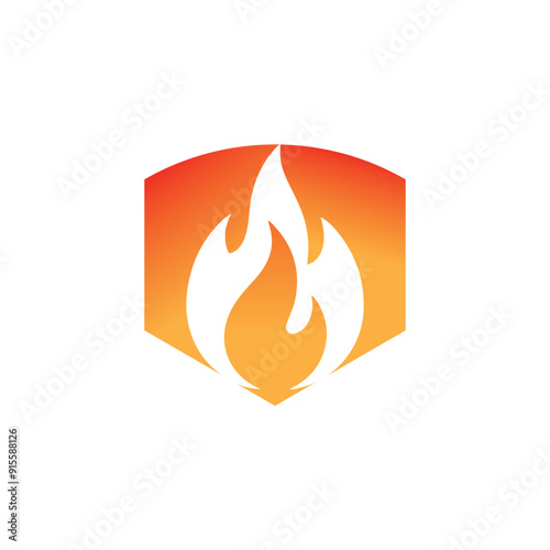 fire protection logo, Fire shield logo template design, fire extinguisher, Modern shield fire logo