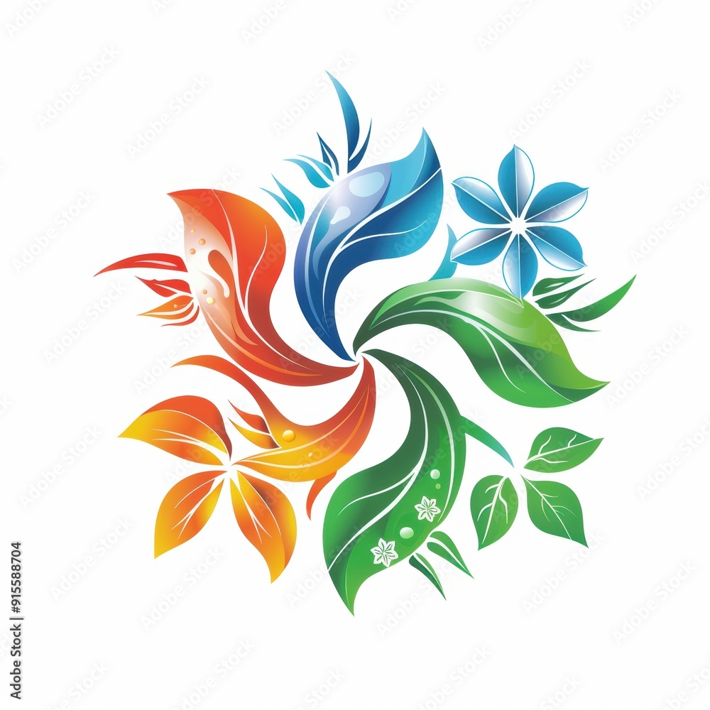 Fototapeta premium Seasonal Harmony - Logo Design with Spring, Summer, Autumn, and Winter Elements in Unity