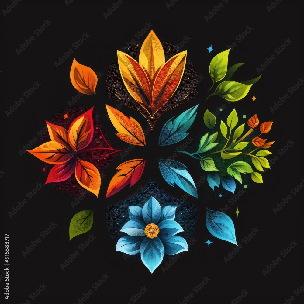 Obraz premium Seasons United - Harmonious Logo Design Incorporating Spring, Summer, Autumn, and Winter Elements