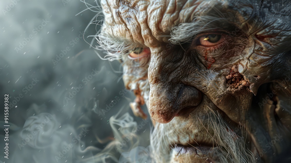The Anguish of Aging A Close-Up Portrait of an Elderly Man Showing Physical Discomfort and the Pain of Time's Passage, A Haunting Image of Human Suffering and the Burden of Years The Anguish of Aging A Close-Up Portrait of an Elderly Man Showing Physical Discomfort and the Pain of Time's Passage, A Haunting Image of Human Suffering and the Burden of Years