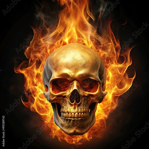 Skull with fire. High resolution 3d render. 