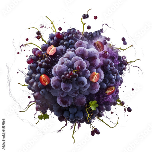 Fresh Purple Grapes Exploding Artwork, Fruit Burst , Purple and Red Grapes, High Resolution Grape Image