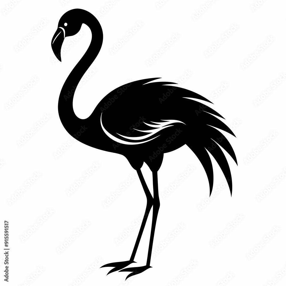 Fototapeta premium Flamingo isolated on white, flamingo vector illustration, bird on a branch vector art, flamingo silhouette, bird vector icon, flamingo on a branch vector, eps, flamingo on a branch cartoon