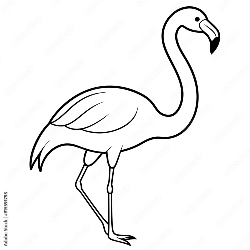 Obraz premium Flamingo isolated on white, flamingo vector illustration, bird on a branch vector art, flamingo silhouette, bird vector icon, flamingo on a branch vector, eps, flamingo on a branch cartoon