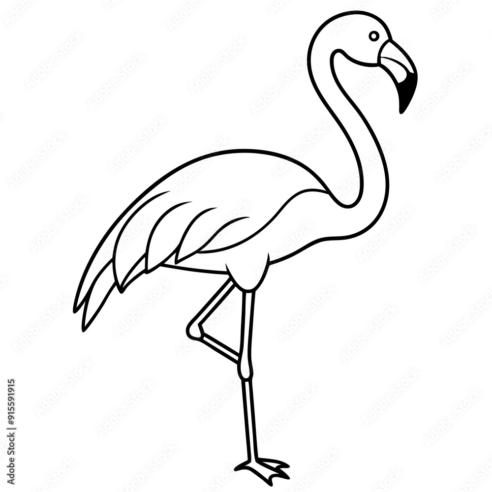 Fototapeta premium Flamingo isolated on white, flamingo vector illustration, bird on a branch vector art, flamingo silhouette, bird vector icon, flamingo on a branch vector, eps, flamingo on a branch cartoon
